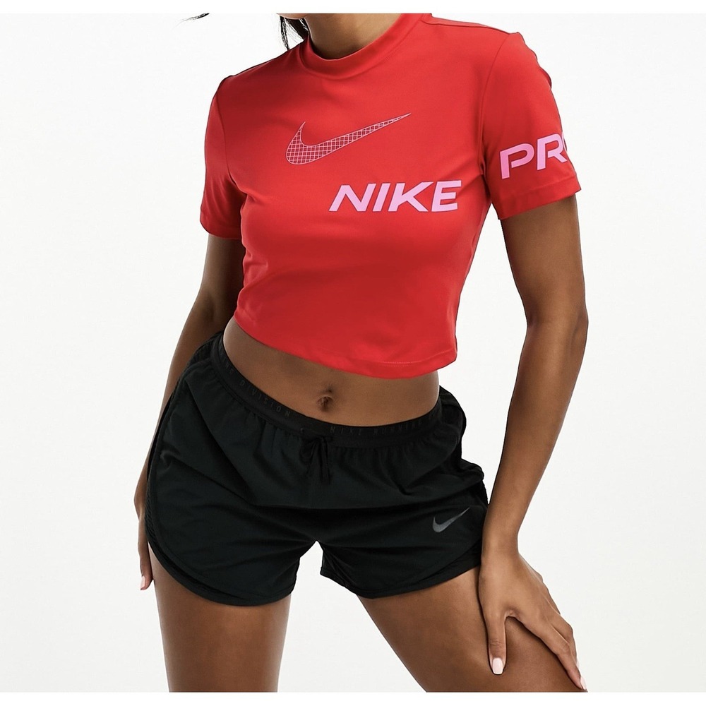 Nike Training Pro Dri-FIT crop top Womens Small Red Athletic Training Shirt NWT